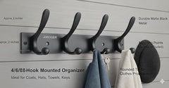 JAGGER JAG334 Wall Mounted Stainless Steel Wall Hooks for Hanging Cloth/Towel Hangers/Door Hangers/Hook Rail/Bthroom Hanger [ Combo Pack of 2 ] (Black, 6 PIN Hook)