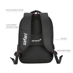 Safari Volumax 43L Expandable Laptop Backpack Bag for Men and Women, School Bag for Boys & Girls, Casual Hiking Travel Bag with 3 Compartments, Compression Straps & Bottle holder, Color Black