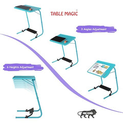 TABLE MAGIC- BADE Multipurpose Laptop Table Mat Finish - Adjustable, Foldable, Portable, Engineered Wood Top with Footrest, Top Size 60 * 45cm (X-Large, Midnight Black)