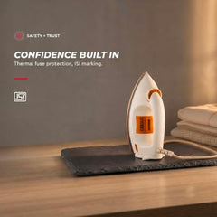 Usha 3710 1000Watt 1.75 kg Heavy Weight Dry Iron | Double Coat Golden Non Stick Soleplate for Longer Durability | Extra Long Soleplate | 360° Swivel Cord | 2 Years Warranty | (White)