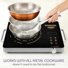 Borosil 2200W Smart Kook Infrared Induction | Digital Display with Touch Buttons | Glass Crystallite Plate | 8 Preset Modes | Auto Cooling Fan | 1 Year Warranty | Made in India