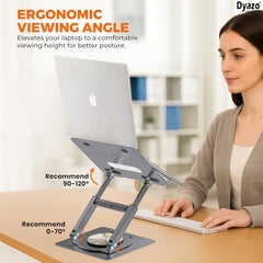 Dyazo 360° Rotating Laptop Stand Holder | Height Adjustable & Foldable Riser for 10-15.6 Inch Laptop | Anti Slip Pads with Heat Vent | Compatible for MacBook, Dell, HP, Lenovo & Other Notebook- Silver