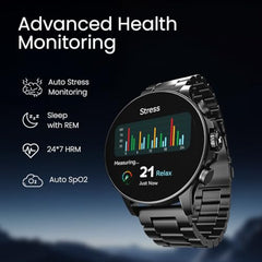 Fastrack MYND 1.93” AMOLED Display Smart Watch for Men & Women with AI Watch Faces,AI Chat,Offline Voice Commands,Curved Metallic Design,Functional Crown,BT Calling, Health Suite,100+ multisport modes