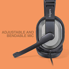 FINGERS S10 Wired On-Ear Headphone with Adjustable Mic - 40 mm Powerful Drivers & Inline Volume Control (Black)