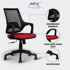 MRC Mono Ergonomic Office Chair (Mid-Back) – Revolving Breathable Mesh Desk Chair for Work from Home & Study–Lumbar Support & Heavy Duty Nylon Base (Grey & White)