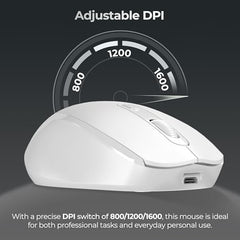 Foxin Flow Wireless Mouse with Rechargeable Battery, Bluetooth & 2.4 Ghz Dual Connectivity, 4 Buttons, Upto 1600 DPI, Type-C Charging | Ergonomic Office Mouse for Laptop, MacBook, PC | Green