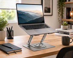 BetterBulk Adjustable Aluminum Laptop Stand for Desk with Foldable Ergonomic Design and Complimentary Mobile Stand, Compatible with MacBook, HP, Dell, Lenovo and Tablets