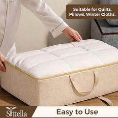 SITTELLA 2 Pack Large Foldable Storage Bags 58 L | Fabric Storage Organizer Box with Zip | Blanket, Quilt & Household Item Storage | Space Saving Storage Container | Beige