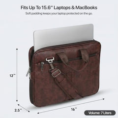 RIONTO Elite Vegan Leather Laptop Bags for Men Office Use | Upto 15.6 inch | Expandable Bottom | Mobile & Pen Compartment with Multiple Organizers | Professional Office Bag for Man & Women - Tan