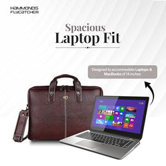 HAMMONDS FLYCATCHER Men Genuine Leather Office Bag - Laptop Bag - Padded Laptop Compartment, Fits 14 Inch Laptop - Adjustable Strap, 1 Year Warranty - Office, Travel, Daily Use - Brushwood, Brown