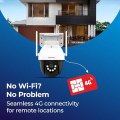 MANOMAY Protect Pro 3MP 4G SIM Security Camera [STQC Approved] 360° Outdoor Pan Tilt CCTV, Smart AI Human Auto Tracking, Color Night Vision, Two-Way Audio, IP66 Waterproof, Alexa, 256GB Memory Card