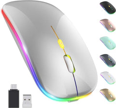BUYFLUX LED Wireless Mouse, Slim Silent Mouse 2.4G Portable Mobile Optical Office Mouse with USB & Type-c Receiver, 3 Adjustable DPI Levels for Notebook, PC, Laptop, Computer (Black)