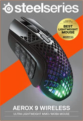 SteelSeries Aerox 3 Wireless Gen 2 - Ultralight 68g Gaming Mouse, 4K Polling, 26K DPI Optical Sensor, 200 Hours Battery Life, IP54, 80 Million Clicks, RGB, Pure PTFE Gliding Feet, Shadow