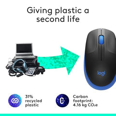 Logitech M190 Wireless Mouse,Full Size Ambidextrous Curve Design, 18-Month Battery with Power Saving Mode, USB Receiver, Precise Cursor Control + Scrolling, Wide Scroll Wheel, Scooped Buttons -Blue