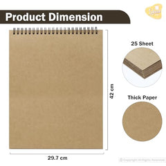 Lakeer Kraft Sketchbook - A4 Size, 250 GSM-25 Sheets, for Sketching, Drawing, Painting, etc - Landscape