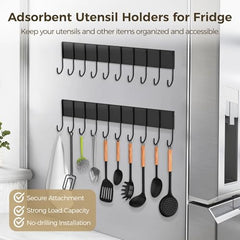 MosQuick® Magnetic Hooks for Hanging Without Drill, 10 Pack of Strong Fridge Magnet Hangers for Side Storage, Washing Machine, Microwave, Almirah, Kitchen Towel Rack, Key Stand, Cup Holder (Black)