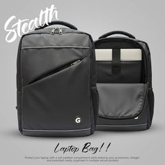 GadgetBite Stealth 20 Litre Laptop Bag with 15.6 Inch Laptop Compartment USB Charging Port and Organiser Pocket Bags for Men Women Boys Office College and Travel with Bottle Pocket - Black