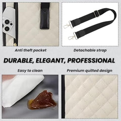 OCEANEVO 2 in 1 Stylish Laptop Tote Bag for Women Office use with Insulated Lunch Bag Compartment includes Small Pouch and Luggage Tag, Laptop Handbag for Office, Travel - 42x32x16 Cm - White-Brown