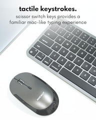 Macally Bluetooth Mac Keyboard and Mouse - Compact (2 Zone) Layout with Number Pad - Multisync, Rechargeable - Wireless Apple Keyboard and Mouse Combo for Mac, MacBook, iPad, iPhone - Silver