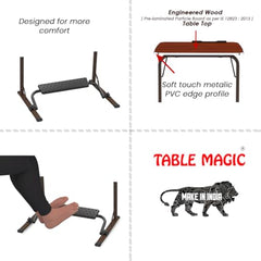 TABLE MAGIC- BADE Multipurpose Laptop Table Mat Finish - Adjustable, Foldable, Portable, Engineered Wood Top with Footrest, Top Size 60 * 45cm (X-Large, Midnight Black)