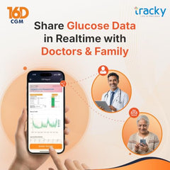 Tracky 16D CGM Continuous Glucose Monitor | 16 Days Wear | Real-Time Glucose Tracking | Smart High & Low Alerts | Factory Calibrated | App with AI Insights, Health & Fitness Integrations | Nightscout Integration