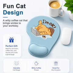 ZORBES® Mouse Pad with Wrist Support, Funny Cat Ergonomic Mouse Pad | I'm Fine Motivational Memo Design, Soft Gel Rest, Non-Slip Mouse Mat for Office Home