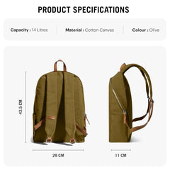 DailyObjects Pedal Everyday Casual Laptop Backpack (16L) Fits Upto 14 Inch Laptop, Unisex Travel Backpack Durable Canvas Material, Zippered Compartments With Pockets (Beige)