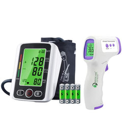 D MEDICARE Automatic Blood Pressure Monitor & Infrared Thermometer Combo Pack | Digital BP Machine & Non Contact Forehead Thermometer | Blood Pressure & Temperature Monitor (COMBO-04)