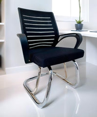 GOYALSON Visitor Chair Leather Back and Cushioned seat Chrome Base Suitable for Reception Home Conference Room Study Computer Restaurant Chair (1 Leather Back, z Black, Standard)