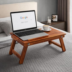 Laptop Table, Laptop Table on Bed, Foldable Bed Desk with Side Cup Holder, Portable Lap Tray for Study and Work (Honey Finish)