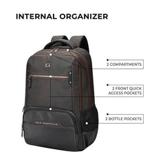 Gear Quantum 3 18"/29L Antitheft Large Faux Leather Water Resistant Laptop backpack with Raincover/Laptop backpack/Casual Backpack/Daypack/Travel Backpack/College Bag For Men/Women(Black-Black)