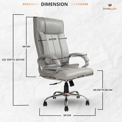 INNOWIN Profit High Back Orthopedic Boss Chair with 3 Year Limited Warranty | Leatherette Office Chair | Ergonomic Executive Chair with Spacious Cushioned Seat | Heavy Duty Metal Base | Grey