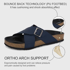 Centrino Sandals for Men | Berkin-Style Slip-On Casual Sandal with Open Toe Design |Lightweight On-Grip Sole for Outdoor Wear|Men Open Toe Buckle Strap Sandals| Summer Slip-On Slipper|Perfect For Monsoon Rainy Season NAVY 13 UK(7313)
