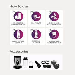 Wipro Elato FCB 104 Countertop Blender | 400 Watts Powerful Copper Motor | 2 Unbreakable Jars | Intelligent Sensor Technology | Smoothie Making Blender | 2-Year Warranty| Silver With Black