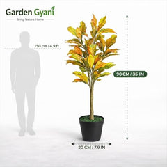 GARDEN GYANI Artificial Areca Palm Plant with Black Pot – 145 cm Tall Faux Tropical Decorative Plant with 35 Leaves for Home, Office & Living Room Décor