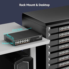 YuanLey 18 Port 2.5G PoE Switch Unmanaged, 16 x 2.5G Base-T PoE Ports, 2 x 10G RJ45 UpLink, IEEE802.3af/at, 250W, Compatible with 100/1000/2500Mbps, Metal Case, 2.5Gbe Network Switch