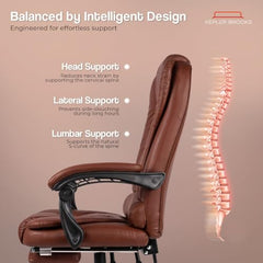 Kepler Brooks Italia Premium Leatherette Office Chair for Work | 3-Years Warranty | Boss Chair for Office, Ergonomic Executive Chair, Cushioned Arms & Seat, Leg Rest, Heavy Duty Metal Base (Black)