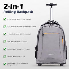 NOVEX 30L Pacific Laptop Trolley Bag with Spinner Wheels for Men & Women | 15.6 Inch Water Resistant 3 Compartments Backpack for Office, Business Trips & Travel | Black