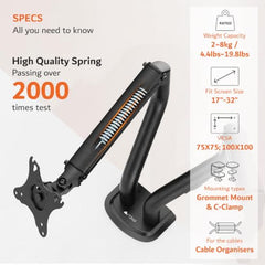ARTIKEL Monitor Desk Mount Adjustable Spring Assisted Monitor Arm VESA Mount with C Clamp Grommet Mounting Base Computer Monitor Stand (Curve, Single.)