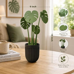 Pack of 1 Monstera Leaf Coaster Set with Pot | Artificial Plants with Pot | Home decore | Multi-Purpose Heat Resistant Coasters & Table Trivets for Personal/Office/Home/Restaurant (1)