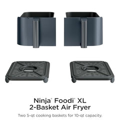 Ninja Foodi Dual Zone Air Fryer AF300IN| 7.6L Dual Drawer Air Fryer| Max Crisp 240°C| 6 Cooking Functions – Air Fry, Roast, Bake, Reheat & Dehydrate| Variable Airflow 1200–2600 RPM|PTFE/PFOA/PFASFree