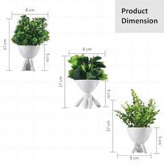 Kuber Industries 3 Pcs Set Plastic Mini Artificial Plants with Pot | Table Top & TV Unit Decorative Items for Living Room | Faux Plants for Home Decor & Office Desk | Man Shape - Black