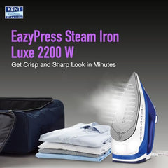 KENT Steam Iron|Luxe 2200 Watts|Powerful Steam Output Upto 25 G/Min|Steam Burst|Ceramic-Coated Non-Stick Sole Plate|Vertical And Horizontal Steaming|Anti Drip|Self Cleaning|Blue