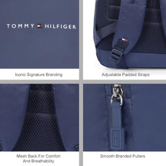 Tommy Hilfiger Unisex Roselle Plus 20L Laptop Backpack - Burgundy & Navy with Trolley Strap - Ideal for College, Work & Travel