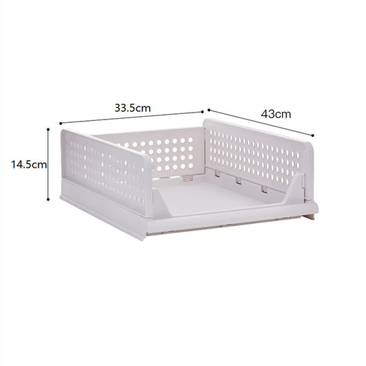 SYGA 2pcs Shelf Baskets Organizer Folding Wardrobe Household Layered Storage Rack Drawer-Type Stackable Large Storage Basket Plastic (White)
