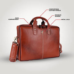 HAMMONDS FLYCATCHER Men Genuine Leather Office Bag - Laptop Bag - Padded Laptop Compartment, Fits 14 Inch Laptop - Adjustable Strap, 1 Year Warranty - Office, Travel, Daily Use - Brushwood, Brown