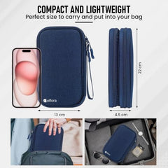 Elfora Compact Cable Organizer Bag | Double Layer Storage Pouch for Cables, Chargers, AirPods, Power Bank & Other Accessories | Durable & Portable Nylon Travel Case with Mesh Pockets – Blue