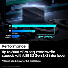 Samsung T9 Portable External SSD 1TB, USB 3.2, Speed up to 2,000 MB/s Read Speed, Storage for Professional Creators - videographers, Graphic Designers, Artists, MU-PG1T0B/WW, Black