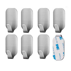 HASTHIP® 8 Pack Stainless Steel Adhesive Wall Hanger Self Adhesive Hooks | Waterproof Heavy Duty Sticky Wall Hooks for Hanging Bathroom Kitchen Robe Coat Towel Kitchen Utensils, Narrow Hook