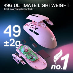 Redragon M916 PRO 3-Mode Wireless Gaming Mouse, 49G Ultra-Light 26K DPI Gamer Mouse w/Ergonomic Natural Grip Build, Full Programmable Buttons, Software Supports DIY Keybinds & DPI
